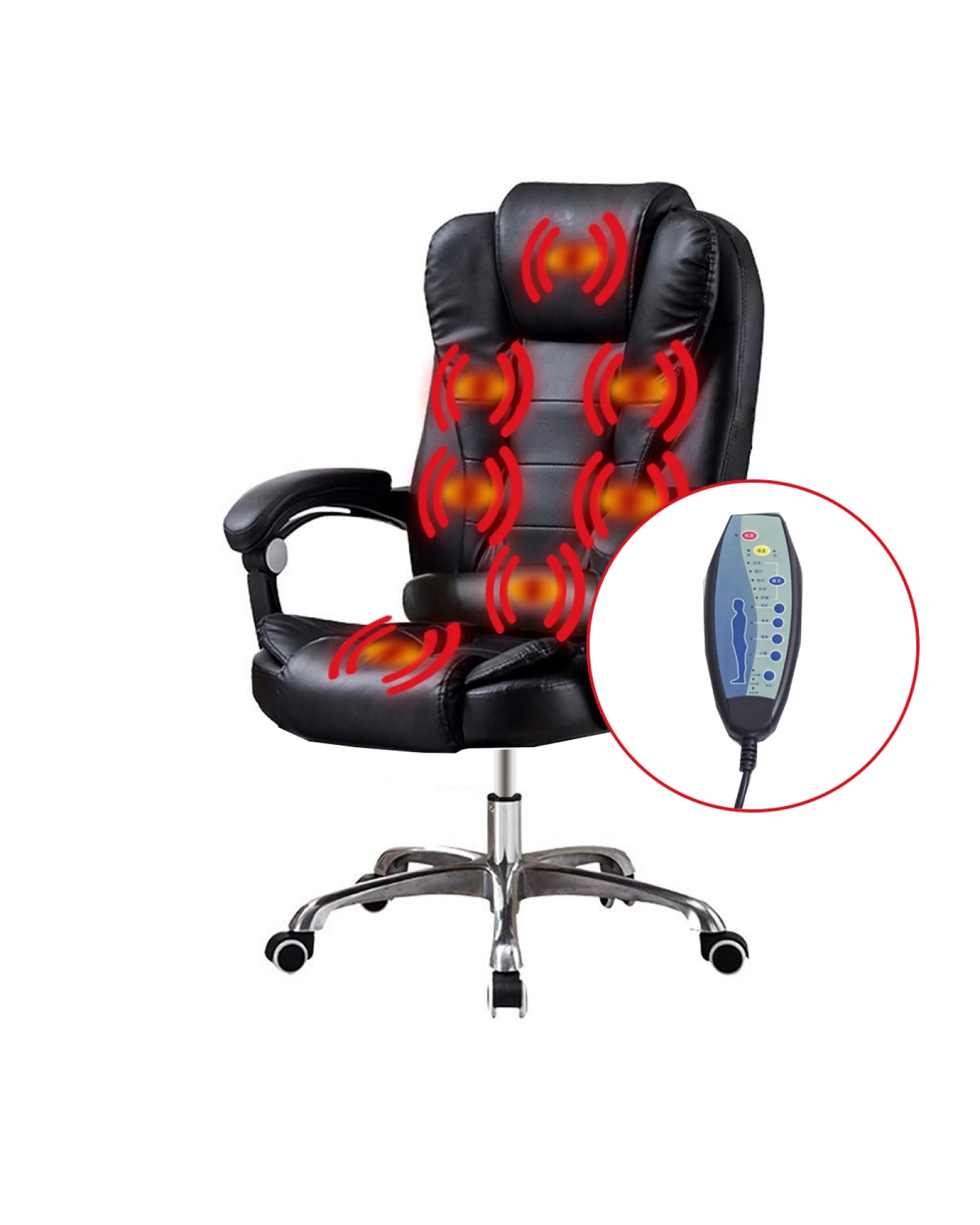 Silla Ejecutiva en cuero Lumax con 7 Puntos de Masaje Negro Silla Ejecutiva en cuero Lumax con 7 Puntos de Masaje Negro