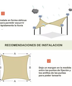 Toldo Vela p/ sombra viento c/ Uv - 4*4 Cuadrado Beige