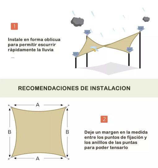Toldo Vela p/ sombra viento c/ Uv - 4*4 Cuadrado Beige
