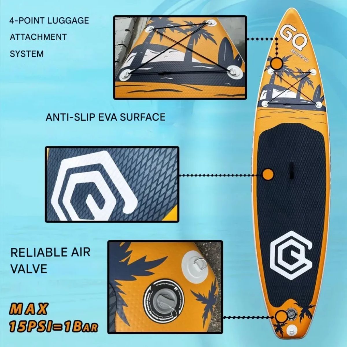 Copia - Tabla De Surf Stand Up Paddle Inflable Gq Sw 3.35mts + Acc Celeste Copia - Tabla De Surf Stand Up Paddle Inflable Gq Sw 3.35mts + Acc Celeste