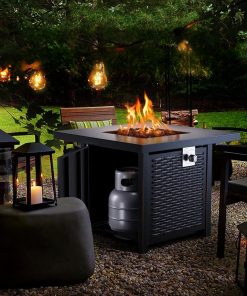 Mesa de Exterior con Brasero a Gas de Acero Revestido BLACK