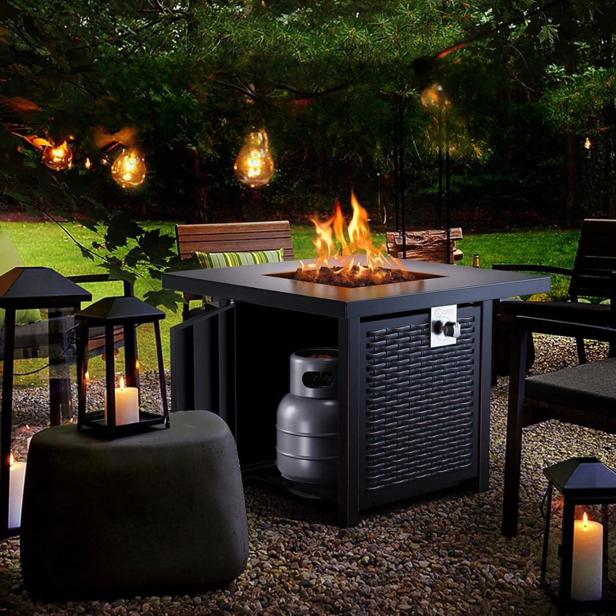 Mesa de Exterior con Brasero a Gas de Acero Revestido BLACK