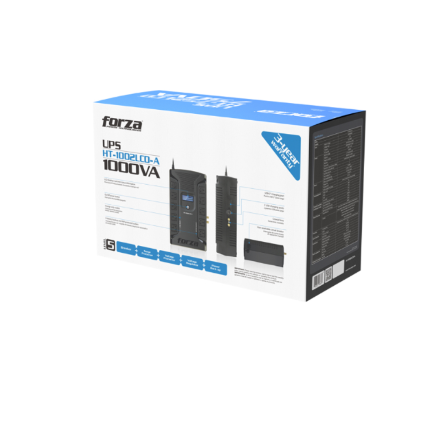 UPS interactiva 1000VA/600W, 10 IRAM, coax, USB, sobremesa-220V