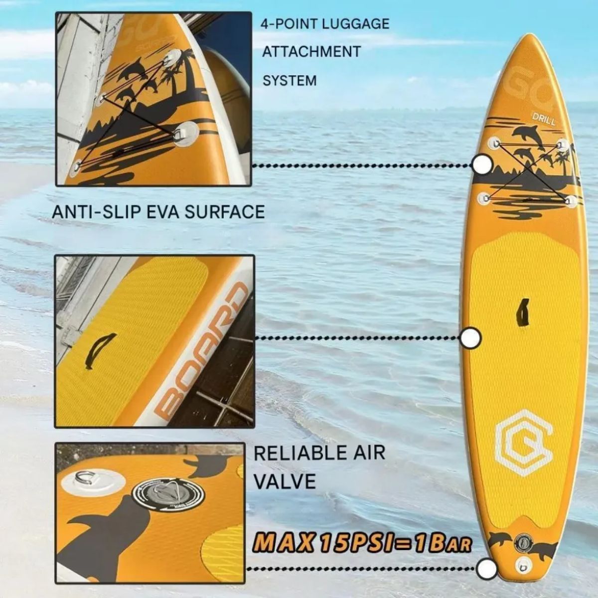 Copia - Tabla De Surf Stand Up Paddle Inflable Gq Sw 3.35mts + Acc Celeste