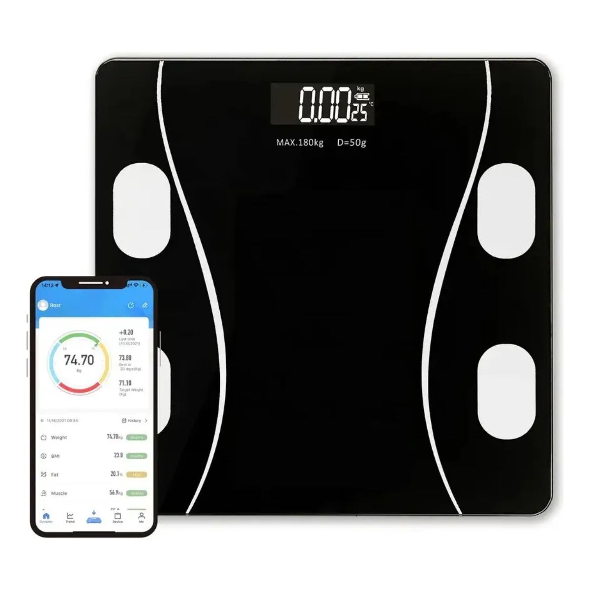 Bascula Digital Con App Para Monitoreo De Peso Color Negro Bascula Digital Con App Para Monitoreo De Peso Color Negro
