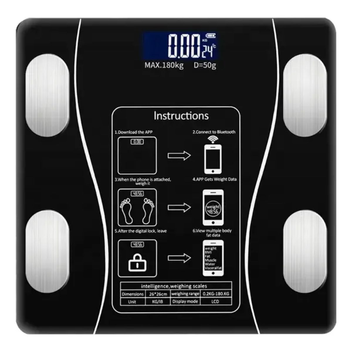Bascula Digital Con App Para Monitoreo De Peso Color Negro Bascula Digital Con App Para Monitoreo De Peso Color Negro