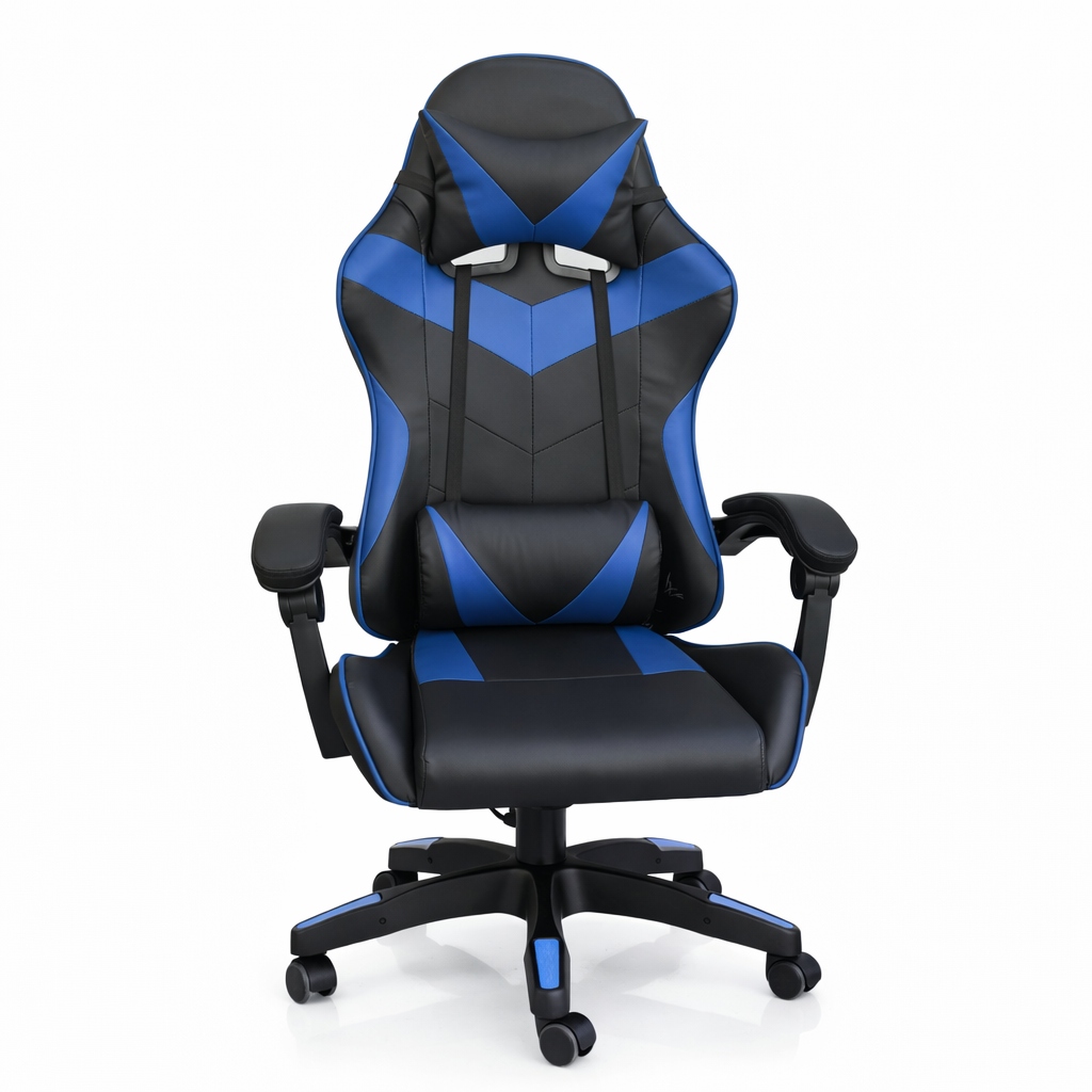 Copia - Silla Gamer Ergonómica Cuero Sintético Masaje Lumbar negro y blanca