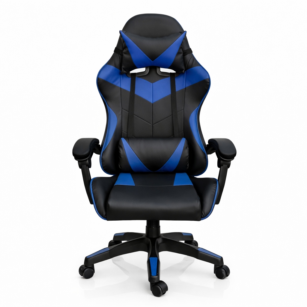 Copia - Silla Gamer Ergonómica Cuero Sintético Masaje Lumbar negro y blanca