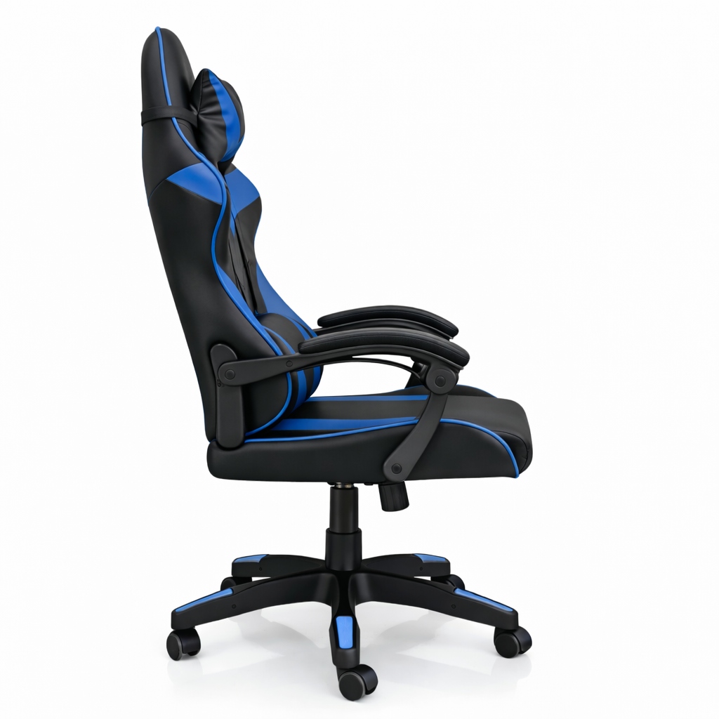 Copia - Silla Gamer Ergonómica Cuero Sintético Masaje Lumbar negro y blanca
