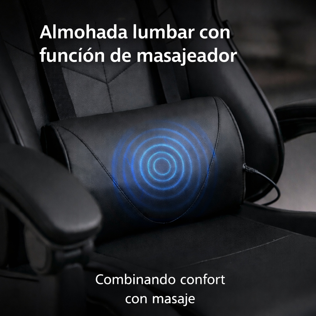 Copia - Silla Gamer Ergonómica Cuero Sintético Masaje Lumbar negro y blanca