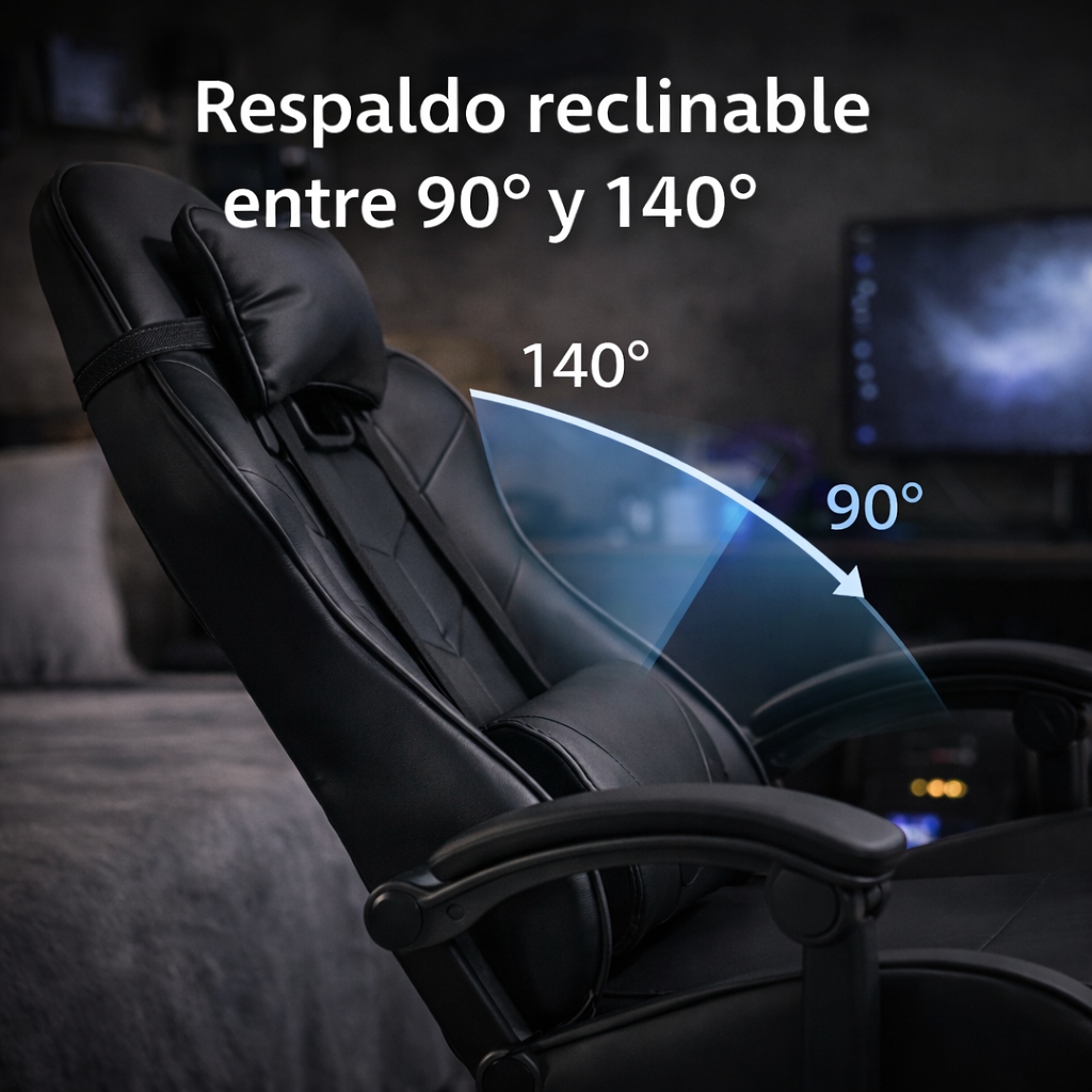 Copia - Silla Gamer Ergonómica Cuero Sintético Masaje Lumbar negro y blanca