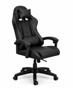 Silla Gamer Ergonómica Cuero Sintético Masaje Lumbar Negra