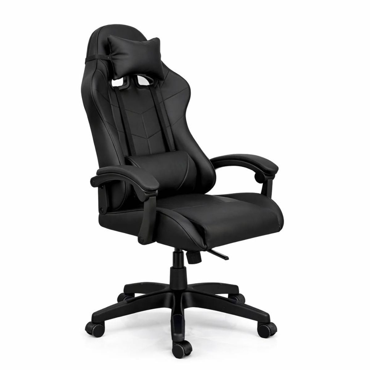 Silla Gamer Ergonómica Cuero Sintético Masaje Lumbar Negra