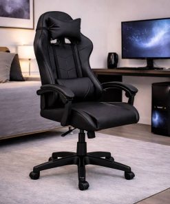 Silla Gamer Ergonómica Cuero Sintético Masaje Lumbar Negra