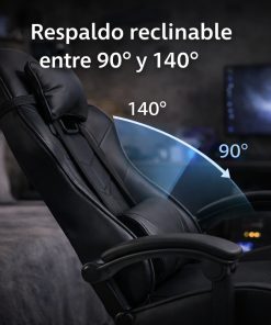 Silla Gamer Ergonómica Cuero Sintético Masaje Lumbar Negra