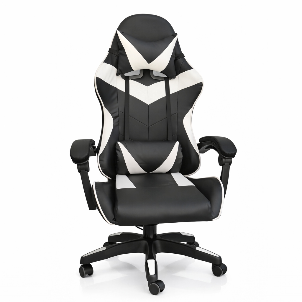 Silla Gamer Ergonómica Cuero Sintético Masaje Lumbar bk/wt