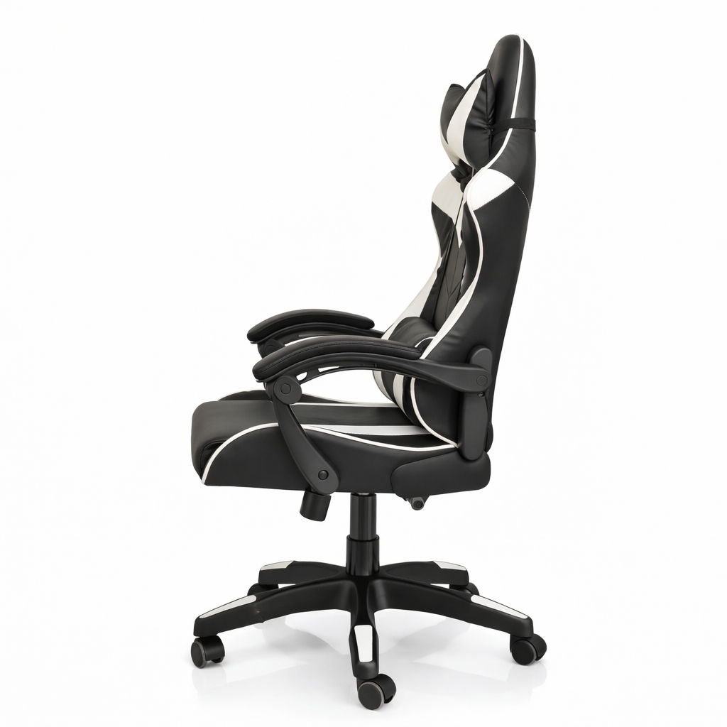 Silla Gamer Ergonómica Cuero Sintético Masaje Lumbar bk/wt