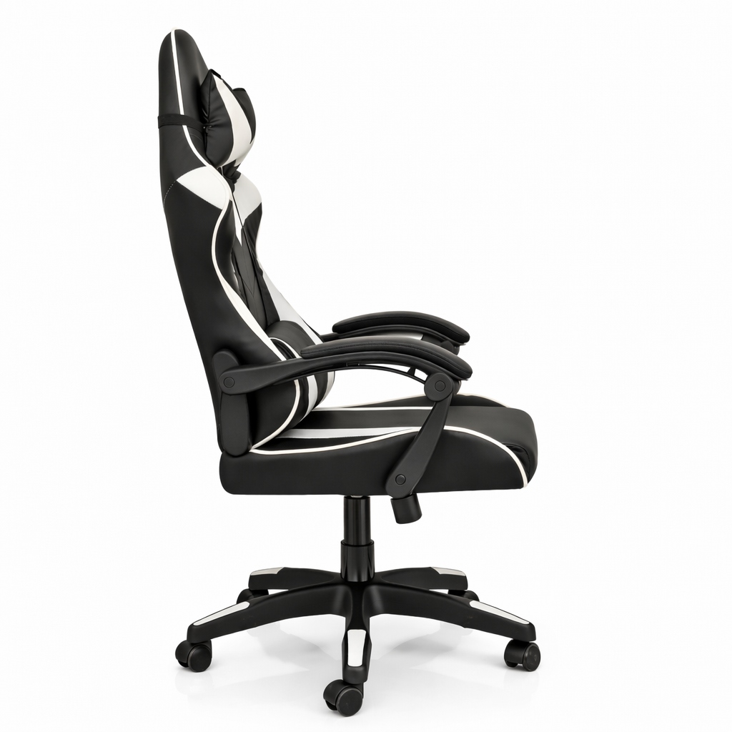Silla Gamer Ergonómica Cuero Sintético Masaje Lumbar bk/wt