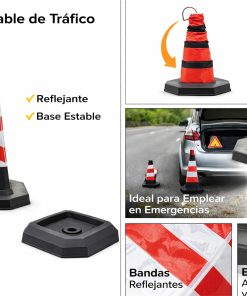 Cono De Carretera Rigido Base Negra Reflectivo 70cm Negro