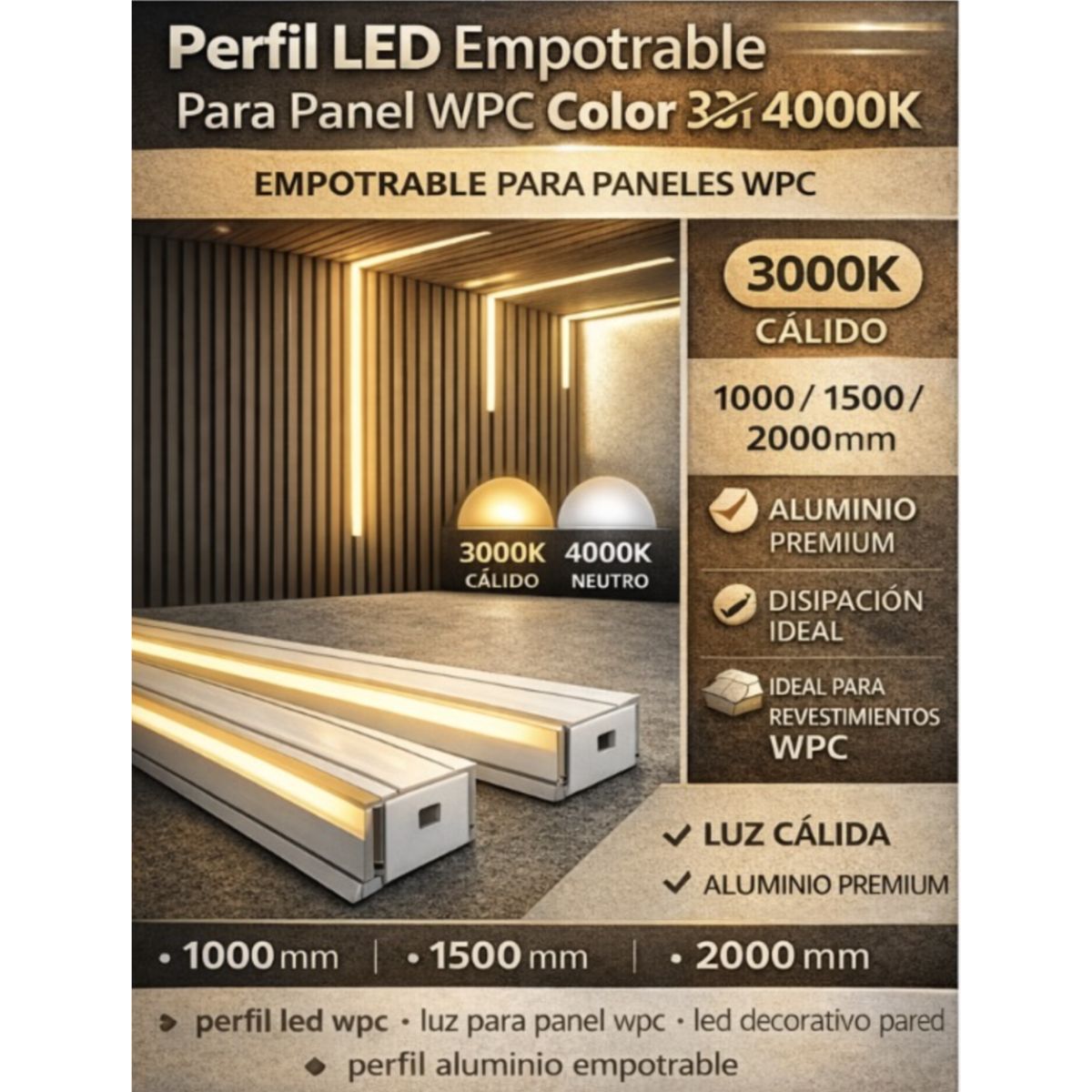 Copia - Luz Led Cálida Para Wpc Encastre, Luz De Wpc Panel 1 Metro Copia - Luz Led Cálida Para Wpc Encastre, Luz De Wpc Panel 1 Metro