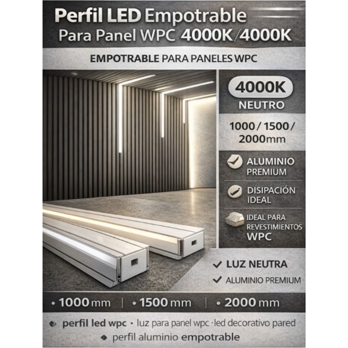 Copia - Luz Led NEUTRO Para Wpc Encastre, Luz De Wpc Panel 2 Metros Copia - Luz Led NEUTRO Para Wpc Encastre, Luz De Wpc Panel 2 Metros