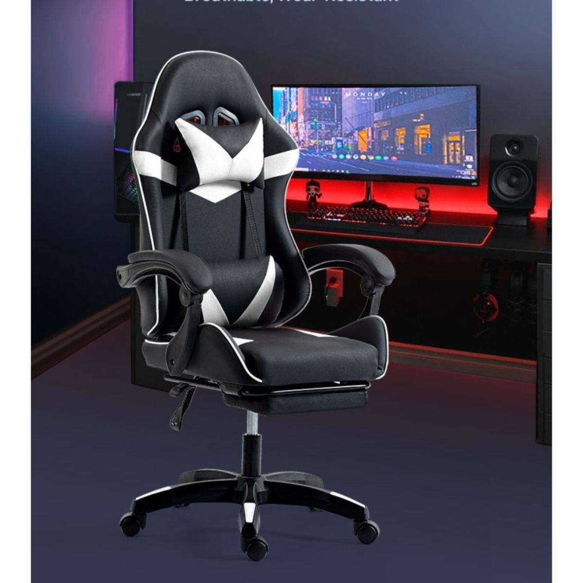 Copia - Silla Gamer SHOT-2025 Ergonómica Reclinable Con Apoyapiés Y Masajeador Negra/Roja