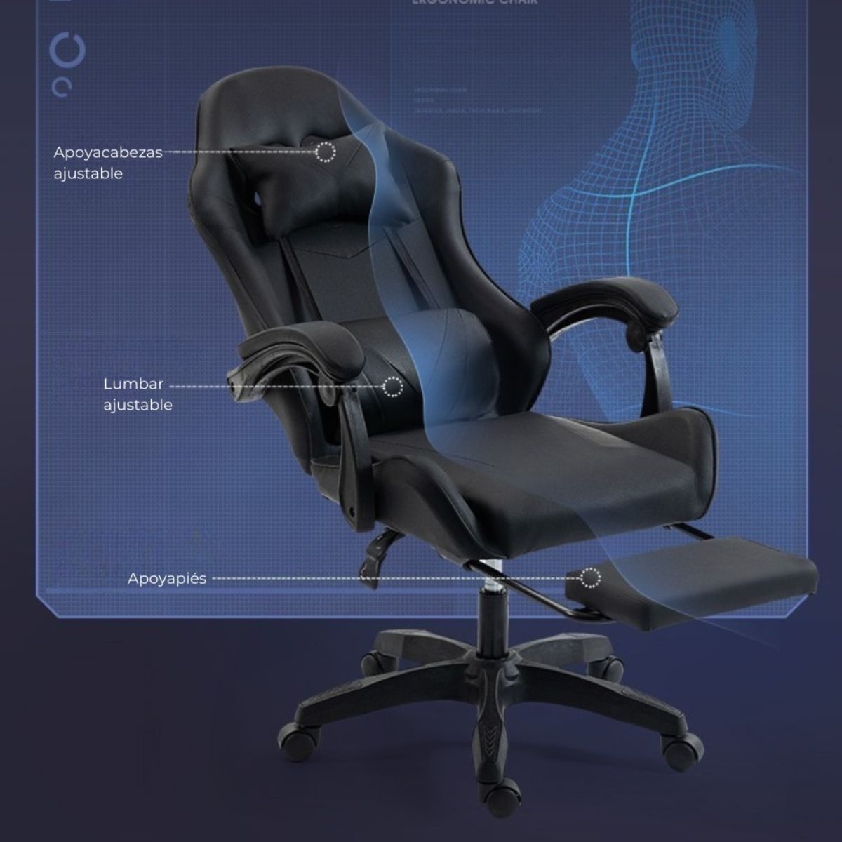 Copia - Silla Gamer SHOT-2025 Ergonómica Reclinable Con Apoyapiés Y Masajeador Negra/Roja Copia - Silla Gamer SHOT-2025 Ergonómica Reclinable Con Apoyapiés Y Masajeador Negra/Roja