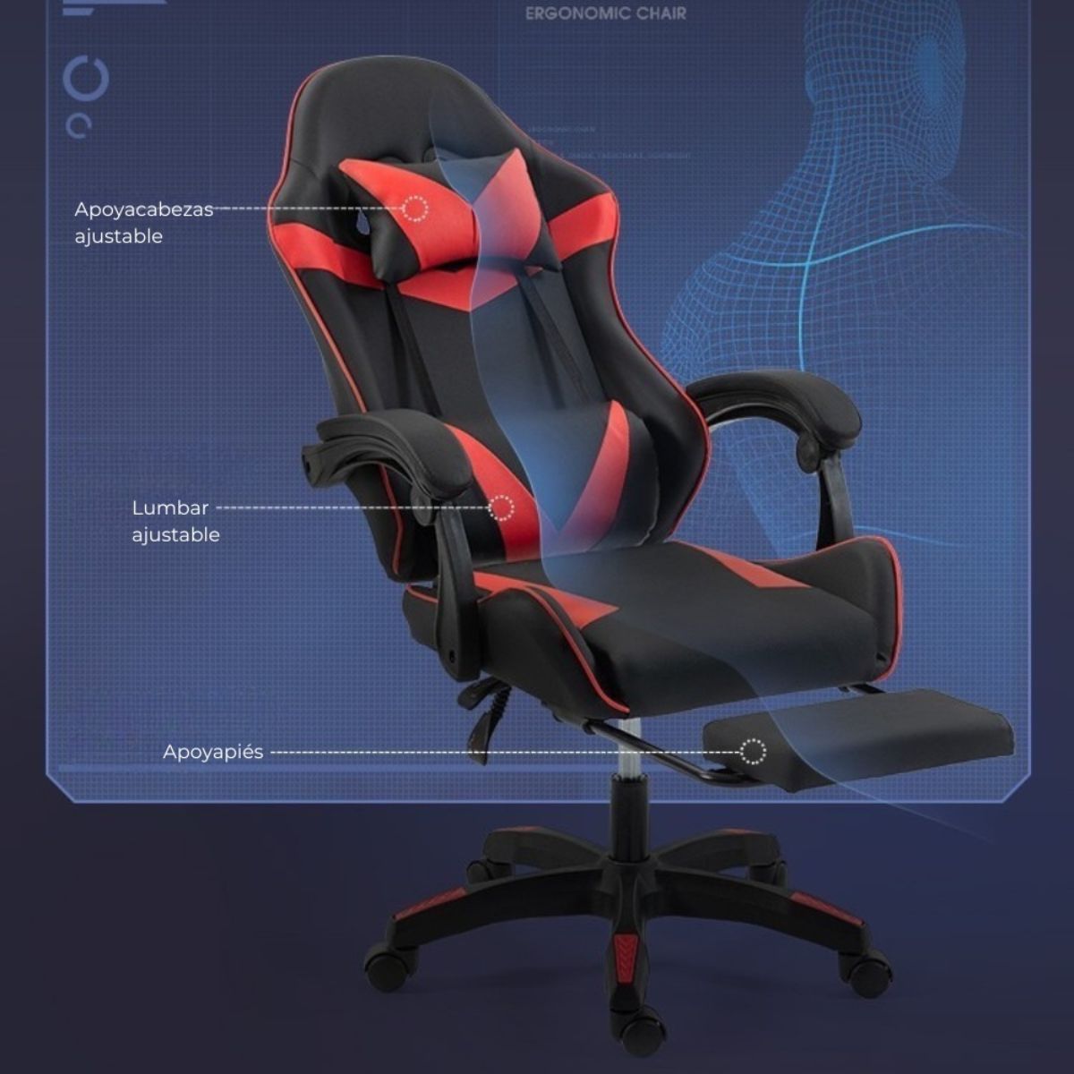 Silla Gamer SHOT-2025 Reclinable Y Masajeador Negra/Roja Silla Gamer SHOT-2025 Reclinable Y Masajeador Negra/Roja