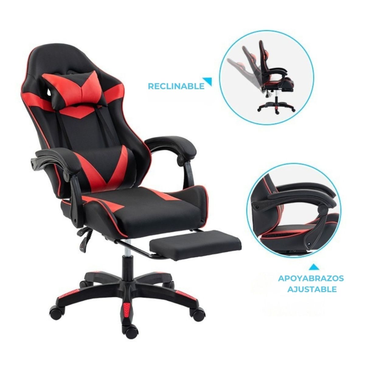 Silla Gamer SHOT-2025 Reclinable Y Masajeador Negra/Roja Silla Gamer SHOT-2025 Reclinable Y Masajeador Negra/Roja