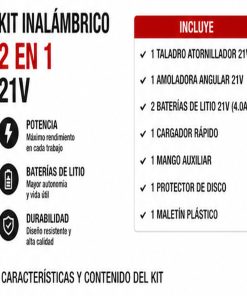 Kit Profesional de Taladro 13mm + Amoladora con 2 Baterias