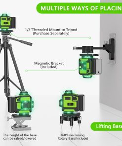 Nivel láser Profesional de 16 líneas 360 autonivelante, 4 x 360° 4D con 2 baterías y control remoto, para construcción de suelos de baldosas y colgar cuadros