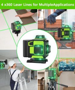 Nivel láser Profesional de 16 líneas 360 autonivelante, 4 x 360° 4D con 2 baterías y control remoto, para construcción de suelos de baldosas y colgar cuadros