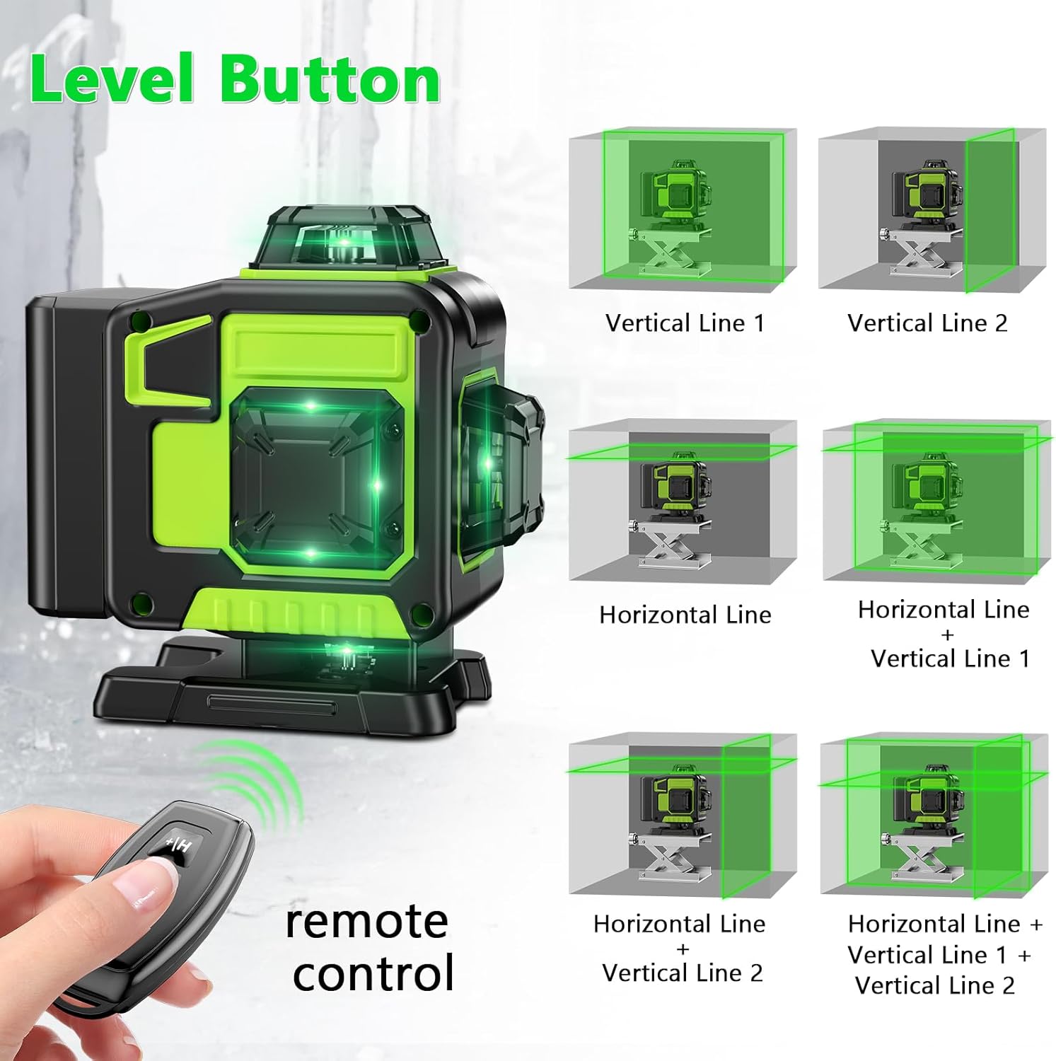 Nivel láser Profesional de 16 líneas 360 autonivelante, 4 x 360° 4D con 2 baterías y control remoto, para construcción de suelos de baldosas y colgar cuadros
