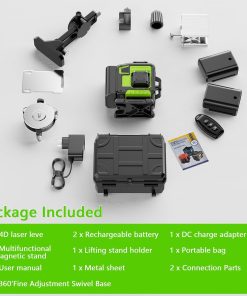 Nivel láser Profesional de 16 líneas 360 autonivelante, 4 x 360° 4D con 2 baterías y control remoto, para construcción de suelos de baldosas y colgar cuadros
