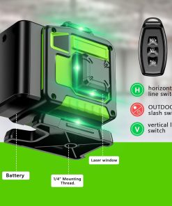 Nivel láser Profesional de 16 líneas 360 autonivelante, 4 x 360° 4D con 2 baterías y control remoto, para construcción de suelos de baldosas y colgar cuadros