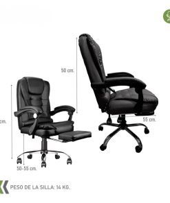Silla ejecutiva cuero con apoya pies 2 puntos masajes NEGRA