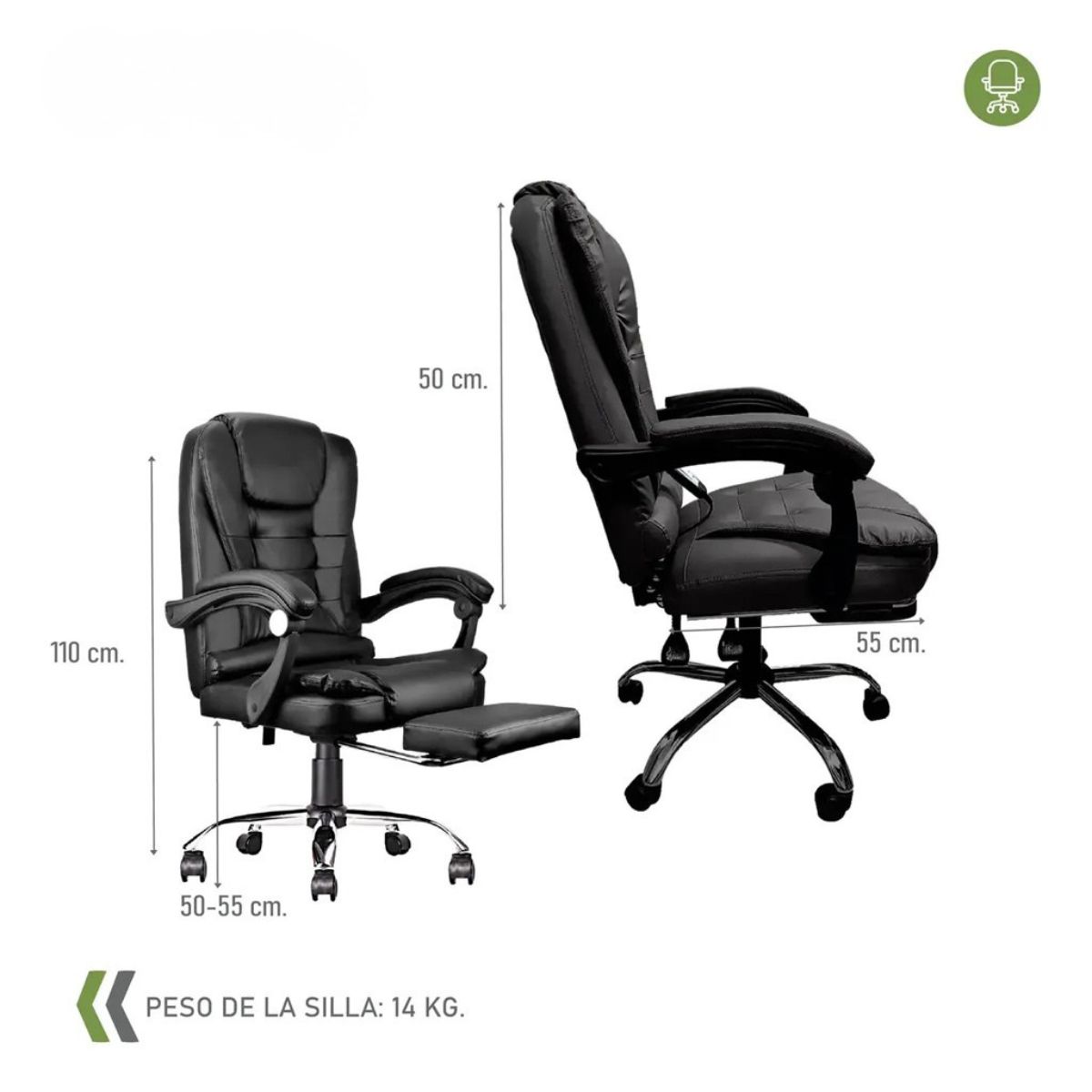 Silla ejecutiva cuero con apoya pies 2 puntos masajes NEGRA Silla ejecutiva cuero con apoya pies 2 puntos masajes NEGRA