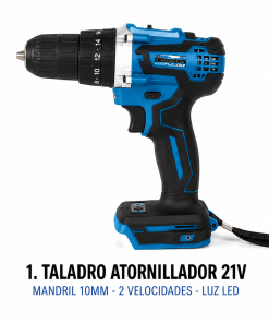 Taladro 10mm con 2 Baterias Percutor, Cargador y Maletin