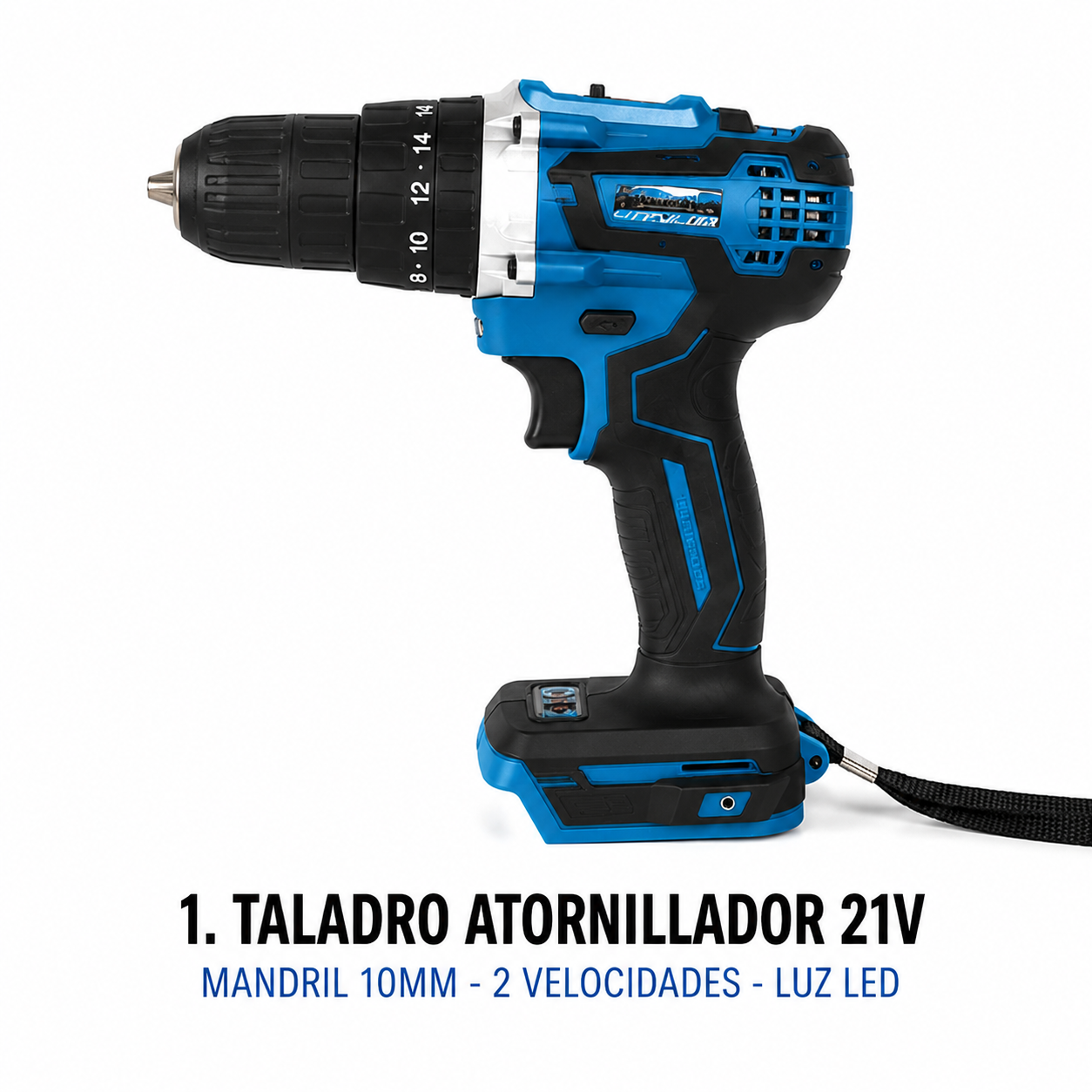 Taladro 10mm con 2 Baterias Percutor, Cargador y Maletin