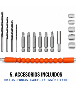 Taladro 10mm con 2 Baterias Percutor, Cargador y Maletin
