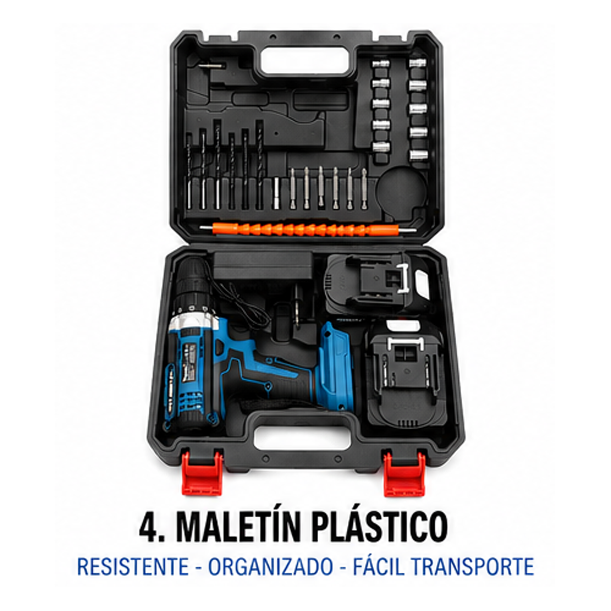 Taladro 10mm con 2 Baterias Percutor, Cargador y Maletin