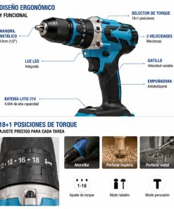 Taladro Profesional de alta potencia 13mm con 2 Baterias