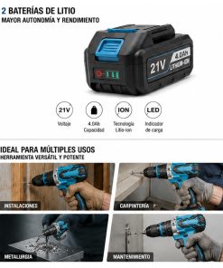 Taladro Profesional de alta potencia 13mm con 2 Baterias