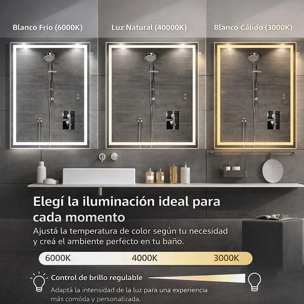 Copia - Espejo De Baño Led 60 X 80cm Led12 Desempañador Copia - Espejo De Baño Led 60 X 80cm Led12 Desempañador