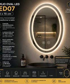 Copia - Espejo Rectangular Con Led Baño Led10 50 X 70 Cm Desempañador