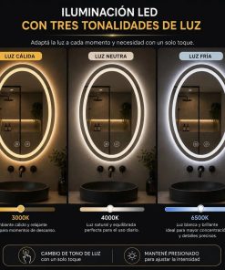 Copia - Espejo Rectangular Con Led Baño Led10 50 X 70 Cm Desempañador