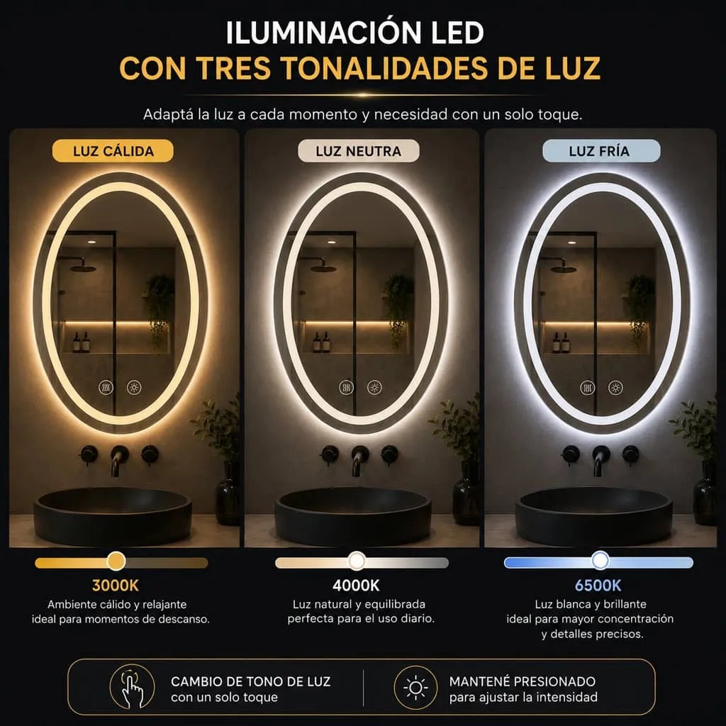 Copia - Espejo Rectangular Con Led Baño Led10 50 X 70 Cm Desempañador Copia - Espejo Rectangular Con Led Baño Led10 50 X 70 Cm Desempañador