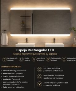 Copia - Espejo Rectangular Con Led Baño Led10 50 X 70 Cm Desempañador