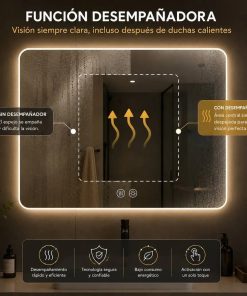 Copia - Espejo Rectangular Con Led Baño Led10 50 X 70 Cm Desempañador