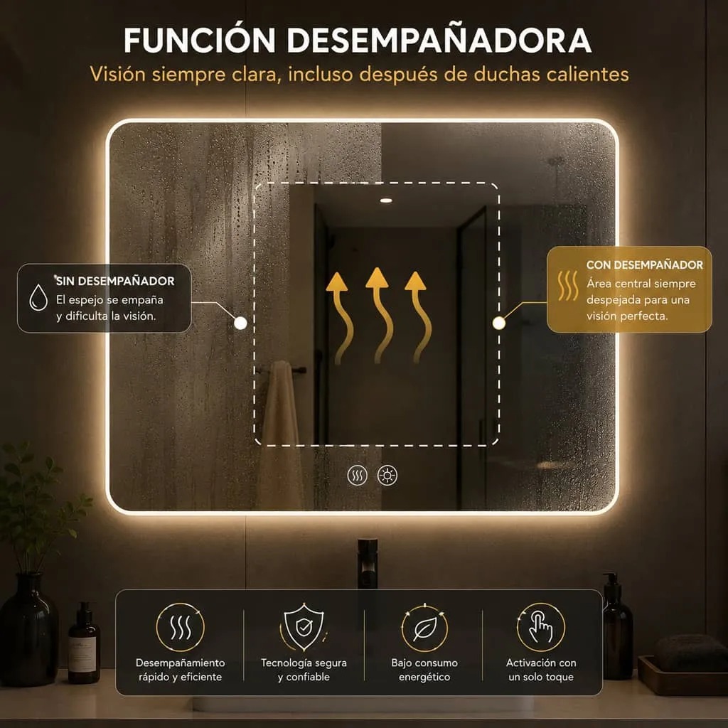 Copia - Espejo Rectangular Con Led Baño Led10 50 X 70 Cm Desempañador Copia - Espejo Rectangular Con Led Baño Led10 50 X 70 Cm Desempañador
